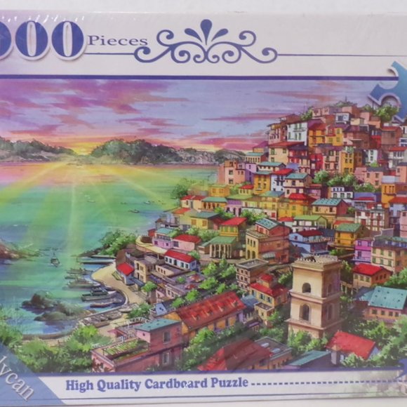1000pc Runlycan Jigsaw Puzzle European Seaside Village High Quality Cardboard - Picture 1 of 4